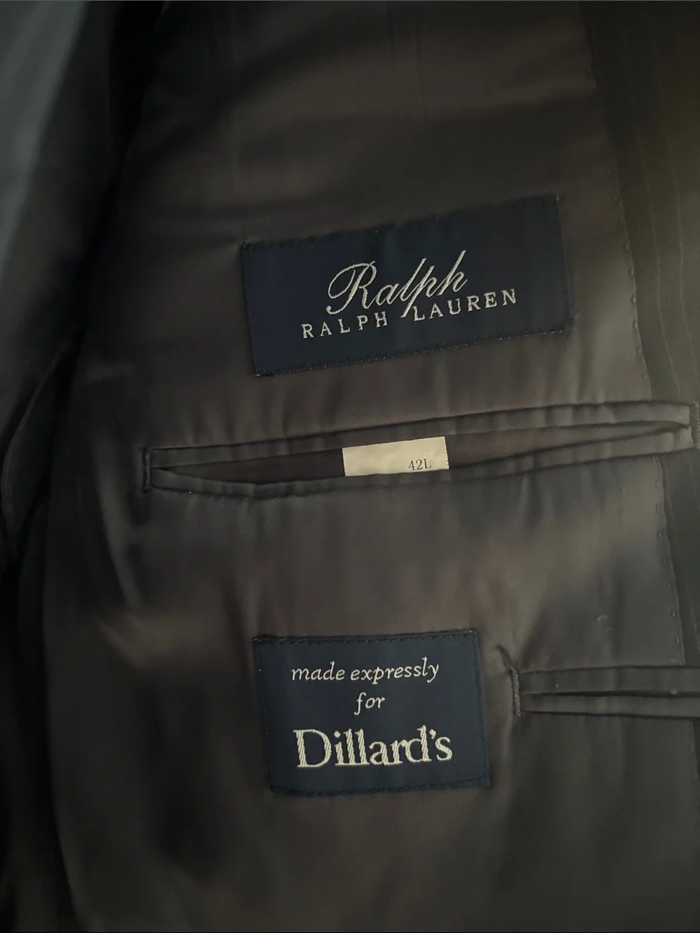 Black pinstripe Ralph Lauren suit jacket